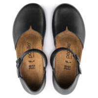 Top view Women's Birkenstock Footwear style name Mary Narrow in color Black Leather. Sku: 1018525