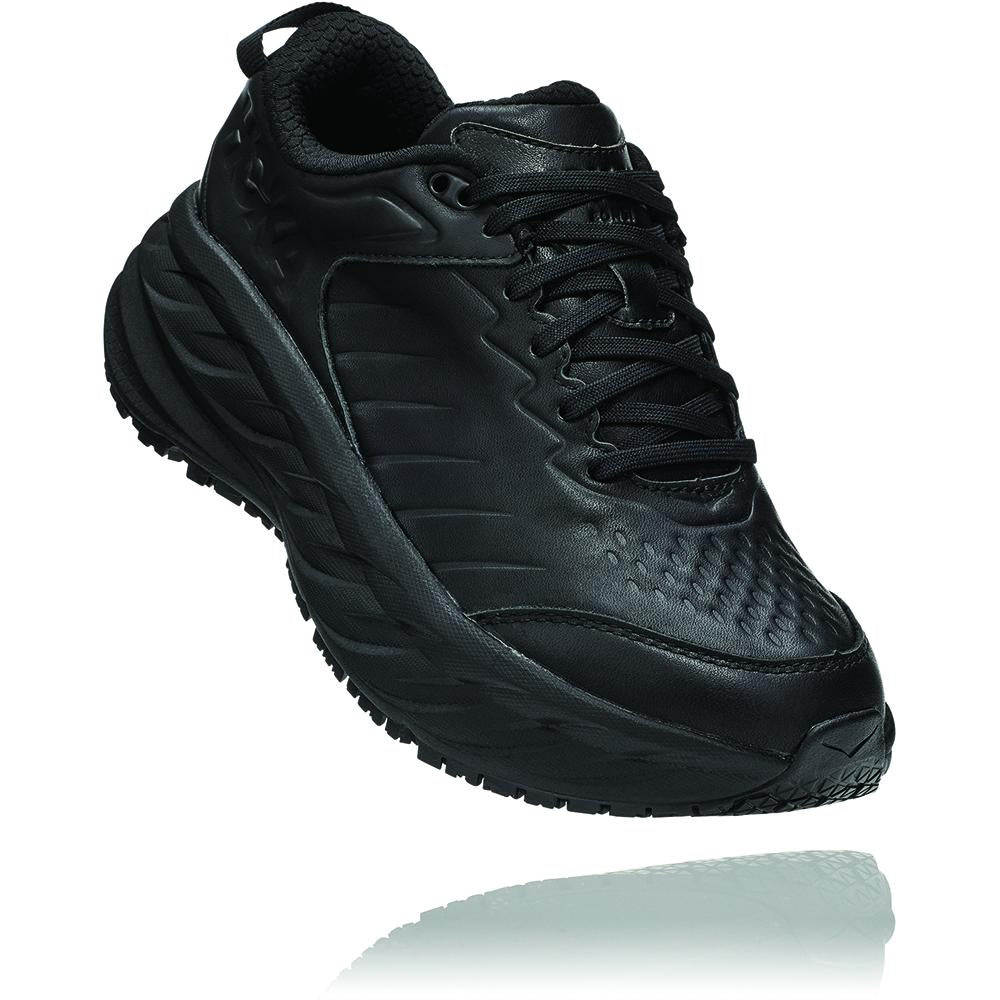 Men's Hoka Bondi Slip Resistant Leather in Black/ Black. Sku