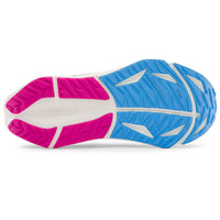 Blue and pink athletic shoe sole on a white background