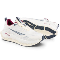 White running shoes with black and red accents on a white background