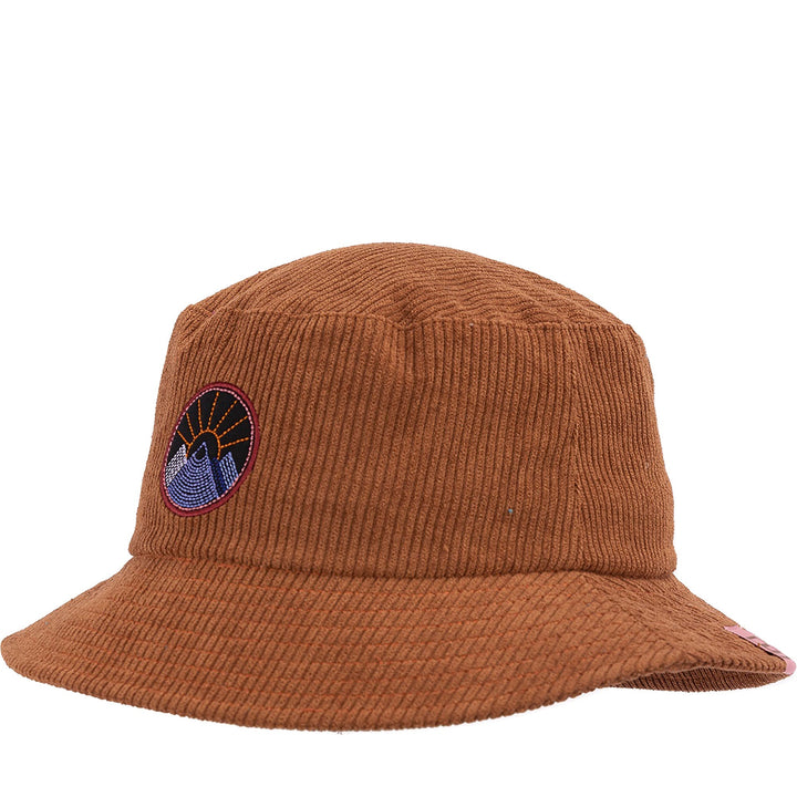 Quarter turn Women's Pistil Hats style name Bondi Corduroy Bucket in color Chocolate. Sku: 0358-CHOCOLATE