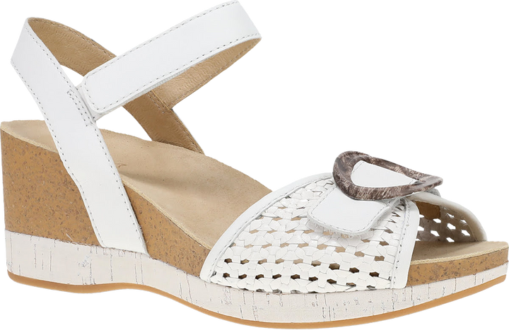 Quarter turn view Women's Dansko Footwear style name Stella in color White Woven. Sku: 10003010300