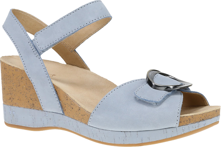 Quarter turn view Women's Dansko Footwear style name Stella in color Sky Nubuck. Sku: 10003090300