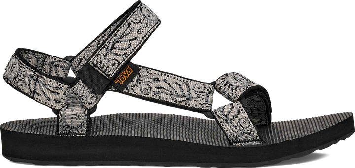 Quarter turn view Women's Teva Footwear style name Original Universal in color Windy Summer Black/ White. Sku: 1003987-WKW