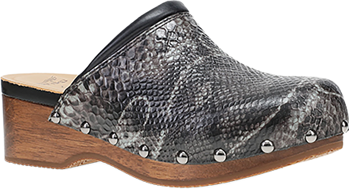 Quarter turn view Women's Dansko Footwear style name Andie in color GREY SNAKE. Sku: 10205941502