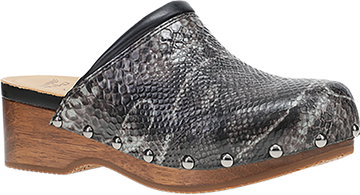 Quarter turn view Women's Dansko Footwear style name Andie in color GREY SNAKE. Sku: 10205941502