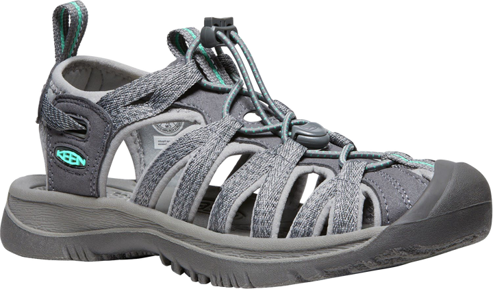 Quarter turn view Women's KEEN Footwear style name Whipser in color Medium Gray/ Peacock Green. Sku: 1022814