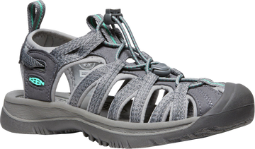 Quarter turn view Women's KEEN Footwear style name Whipser in color Medium Gray/ Peacock Green. Sku: 1022814