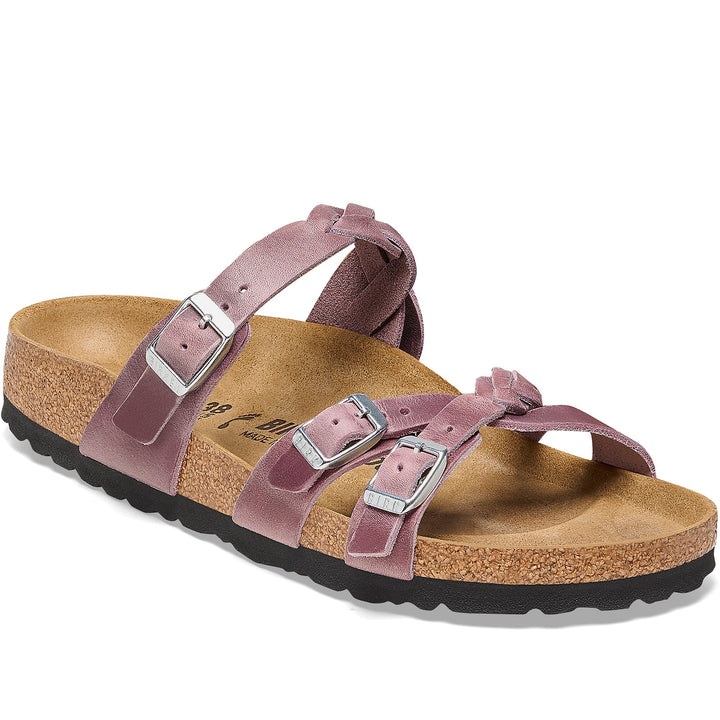 Quarter turn Women's Birkenstock Footwear style name Franca Braid Regular in color Lavender. Sku: 1025073