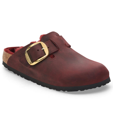 Women's Birkenstock Boston Big Buckle Shearling Narrow in Zinfandel. Sku: 1028017