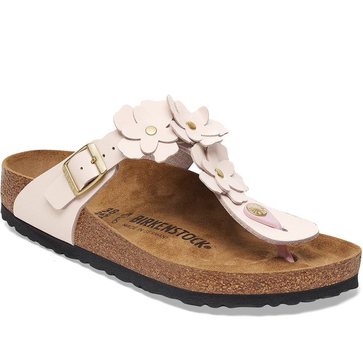 Quarter turn Women's Birkenstock Footwear style name Gizeh Flowers Regular in color Light Rose. Sku: 1029287