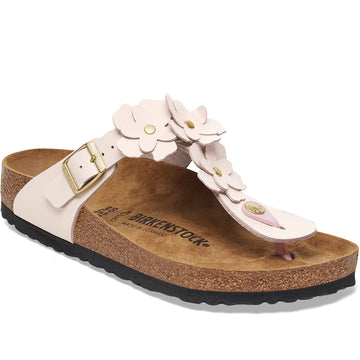 Quarter turn Women's Birkenstock Footwear style name Gizeh Flowers Regular in color Light Rose. Sku: 1029287