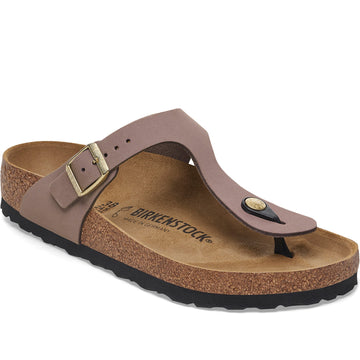 Quarter turn Women's Birkenstock Footwear style name Gizeh Nubuck Regular in color Faded Purple Nubuck. Sku: 1029504
