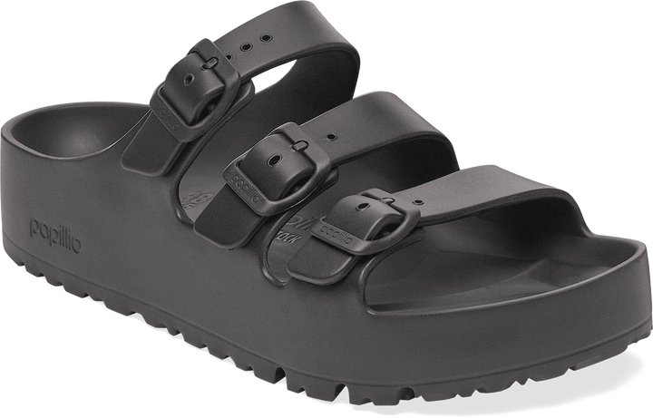 Quarter turn view Women's Birkenstock Footwear style name Florida III Eva Flex Plat Narrow in color Black. Sku: 1029738