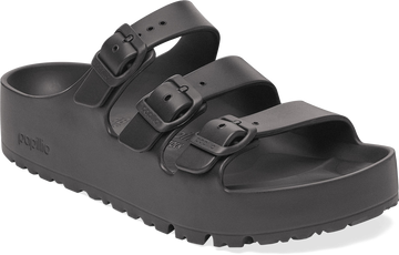 Quarter turn view Women's Birkenstock Footwear style name Florida III Eva Flex Plat Narrow in color Black. Sku: 1029738