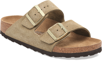Quarter turn view Women's Birkenstock Footwear style name Arizona Suede Narrow in color SHIM TAUPE. Sku: 1030269