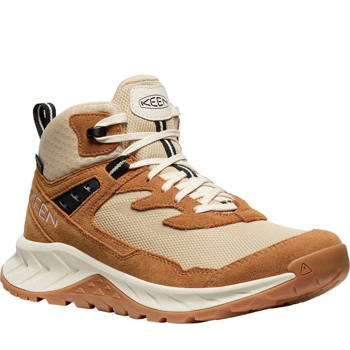 Quarter turn Women's Keen Footwear style name Hightrail Mid Waterproof in color Safari/ Chipmunk. Sku: 1030348