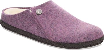 Quarter turn view Women's Birkenstock Footwear style name Zermatt Shearling Narrow in color MAUVE. Sku: 1030898