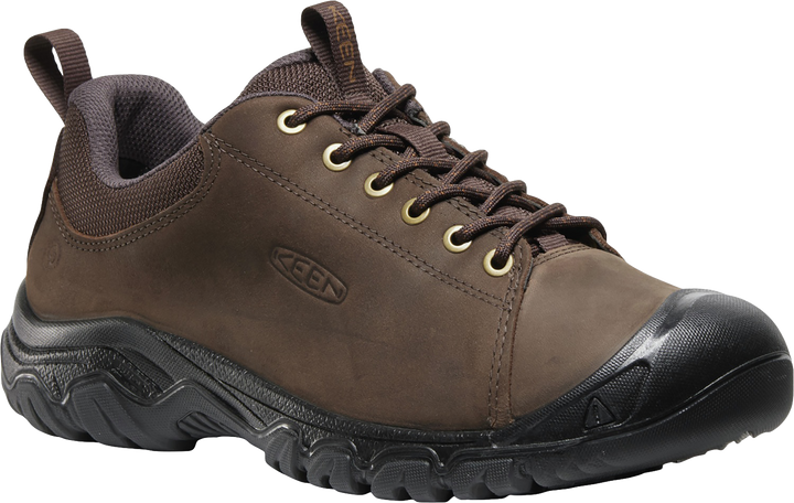 Quarter turn view Men's KEEN Footwear style name Targhee IV Oxford Wide in color JAVA/BLK. Sku: 1031173