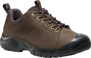 Quarter turn view Men's KEEN Footwear style name Targhee IV Oxford Wide in color JAVA/BLK. Sku: 1031173