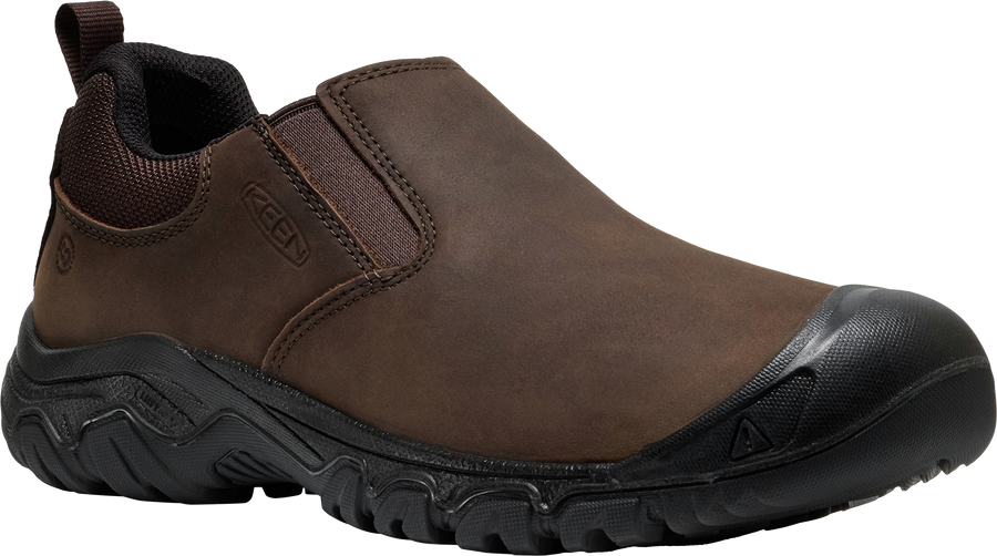 Quarter turn view Men's KEEN Footwear style name Targhee IV Slip-On Wide in color JAVA/BLK. Sku: 1031174