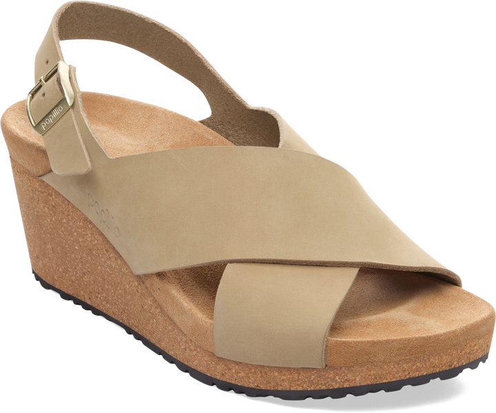 Quarter turn view Women's Birkenstock Footwear style name Samira Nubuck Narrow in color Oswego Canvas. Sku: 1031232