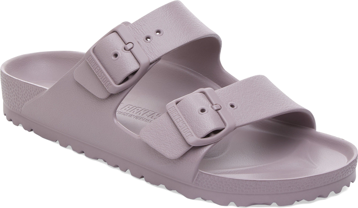 Quarter turn view Women's Birkenstock Footwear style name Arizona Eva Narrow in color Faded Purple. Sku: 1031294