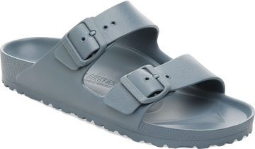 Quarter turn view Men's Birkenstock Footwear style name Arizona Eva in color Basalt Gray Suede. Sku: 1031295