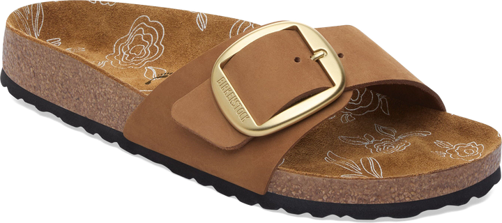 Quarter turn view Women's Birkenstock Footwear style name Madrid Big Buckle Nubuck Narrow in color Mink. Sku: 1031776