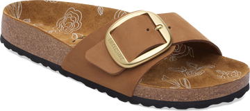 Quarter turn view Women's Birkenstock Footwear style name Madrid Big Buckle Nubuck Narrow in color Mink. Sku: 1031776