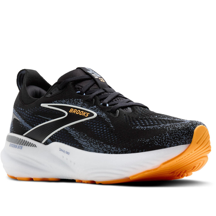 Quarter turn Men's Brooks Footwear style name Glycerin GTS 22 Wide in color Black/ Country Blue/ Orange Pop. Sku: 110446-2E013
