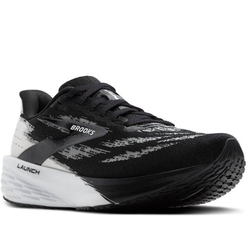 Quarter turn Men's Brooks Footwear style name Launch 11 Wide in color Black/ White. Sku: 110450-2E087