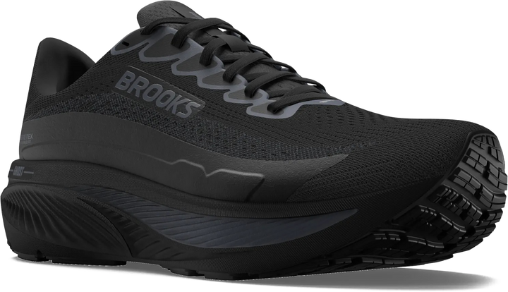 Quarter turn view Men's Brooks Footwear style name Ghost 17 GTX Medium in color BLK/BLK/EB. Sku: 110462-1D020