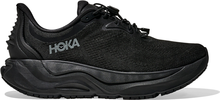 Quarter turn view Women's HOKA Footwear style name Arahi Sr in color Black/ Black. Sku: 1168713-BBLC