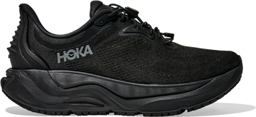 Quarter turn view Women's HOKA Footwear style name Arahi Sr in color Black/ Black. Sku: 1168713-BBLC