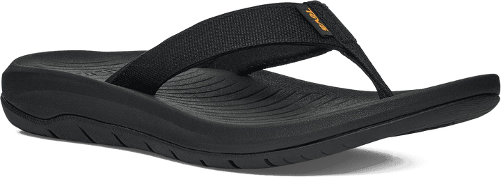 Quarter turn view Women's Teva Footwear style name Hurricane Flip in color Black. Sku: 1177450-BLK