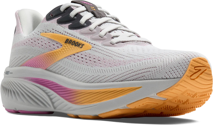Quarter turn view Women's Brooks Footwear style name Ghost 17 Wide in color OYS/APR/PK. Sku: 120431-1D070