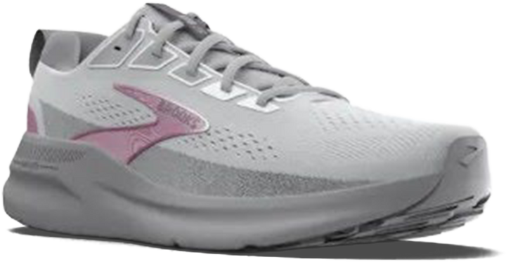Quarter turn view Women's Brooks Footwear style name Ariel GTS 26 Double Wide in color Oyster Mushroom/ Alloy/ Pink. Sku: 120444-2E094