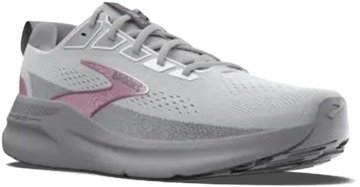 Quarter turn view Women's Brooks Footwear style name Ariel GTS 26 Double Wide in color Oyster Mushroom/ Alloy/ Pink. Sku: 120444-2E094