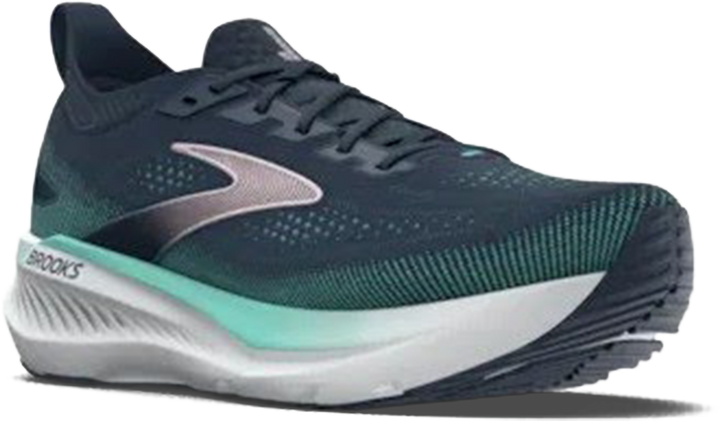 Quarter turn view Women's Brooks Footwear style name Glycerin GTS 23 Double Wide in color Spellbound/ Yucca/ Pink. Sku: 120492-2E453