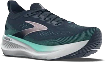 Quarter turn view Women's Brooks Footwear style name Glycerin GTS 23 Double Wide in color Spellbound/ Yucca/ Pink. Sku: 120492-2E453