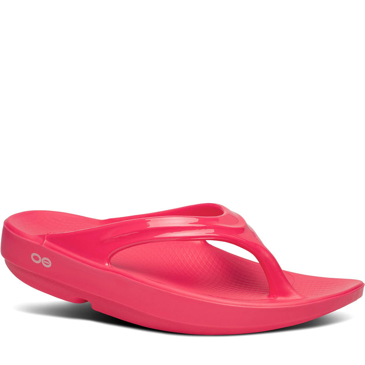 Quarter turn Women's Oofos Footwear style name Oolala Flip in color Neon Berry. Sku: 1400NEOBRY