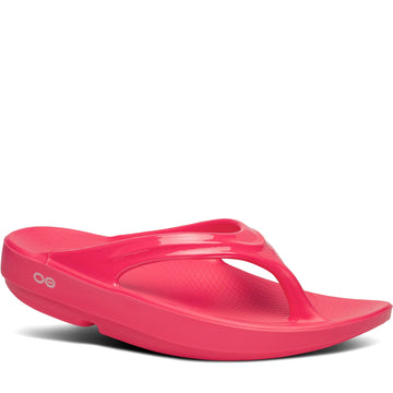 Quarter turn Women's Oofos Footwear style name Oolala Flip in color Neon Berry. Sku: 1400NEOBRY