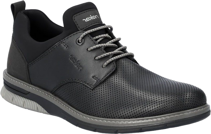 Quarter turn view Men's Rieker Footwear style name Dustin 50 in color Black. Sku: 14450-00