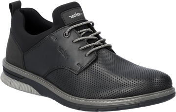Quarter turn view Men's Rieker Footwear style name Dustin 50 in color Black. Sku: 14450-00