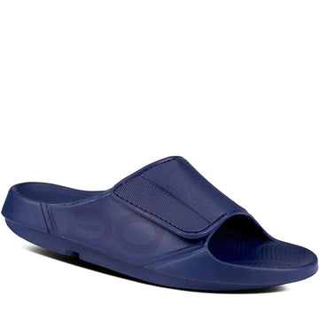 Unisex Oofos Ooahh Sport Flex Slide in Navy. Sku: 1550NAVY