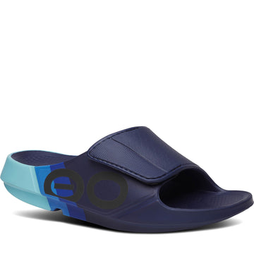 Quarter turn Men's Oofos Footwear style name Ooahh Sport Flex in color Sky Rally. Sku: 1553SKYRAL