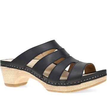 Quarter turn Women's Dansko Footwear style name Lyndi in color Black Oiled Pull Up. Sku: 2221101400