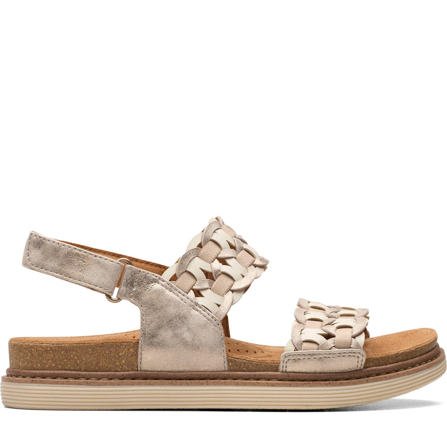 Quarter turn Women's Clarks Footwear style name Arwell Glide in color Metallic Combi. Sku: 26181410
