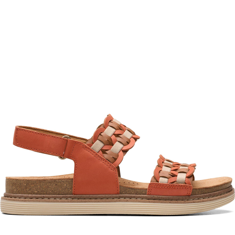 Quarter turn Women's Clarks Footwear style name Arwell Glide in color Orange Combi. Sku: 26181411